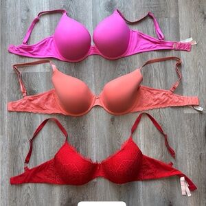 Victoria's Secret Vibrant Bra Trio - Pink, Orange, Red
